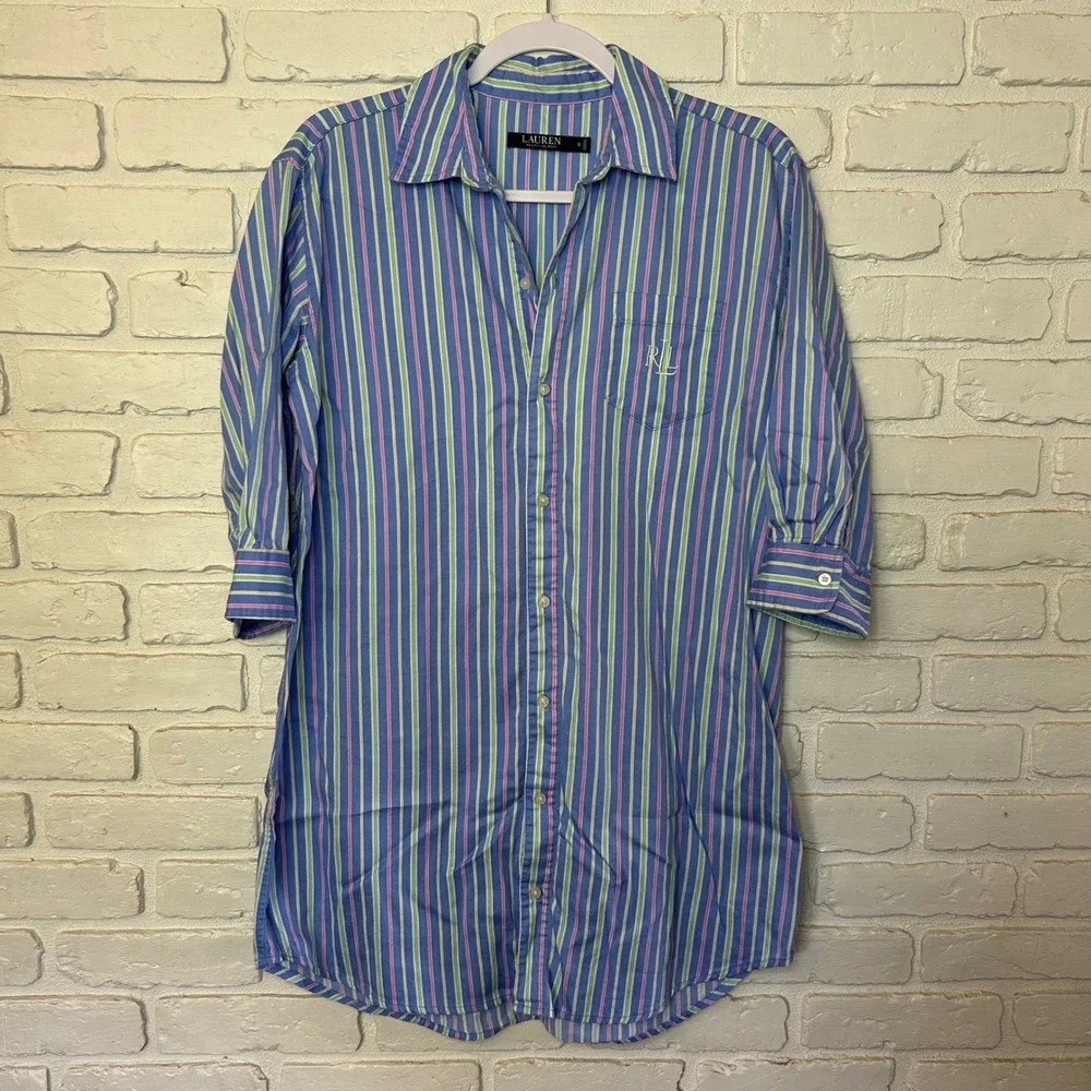 Vintage Lauren Ralph Lauren Sleep Shirt /‎ Dress Button Down Women's Size Small